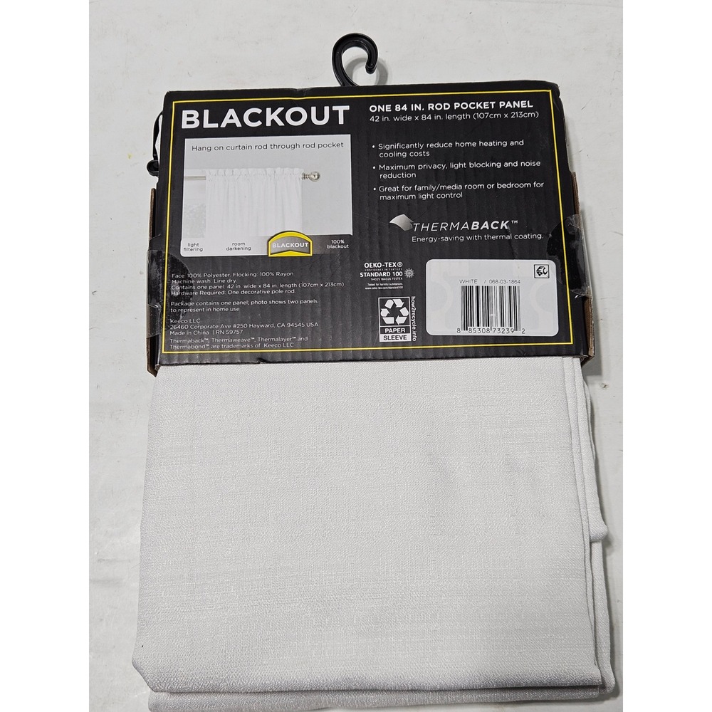 Eclipse Braxton White 1 Blackout Rod Pocket Curtain Panel Eclipse White 42x84 - Picture 3 of 3